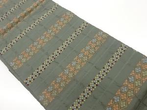 ふくれ織横段に花菱・市松模様織出し名古屋帯